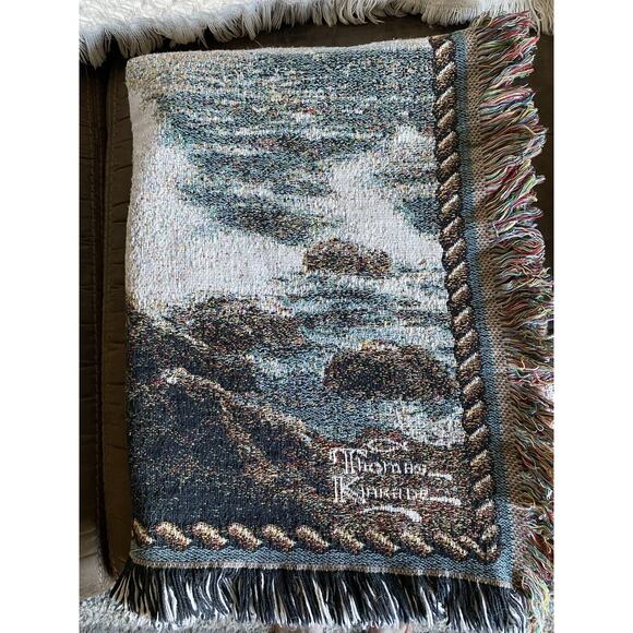 Thomas Kincade Woven Tapestry USA Lighthouse Scene Heavyweight 65 X 44 - Picture 1 of 7